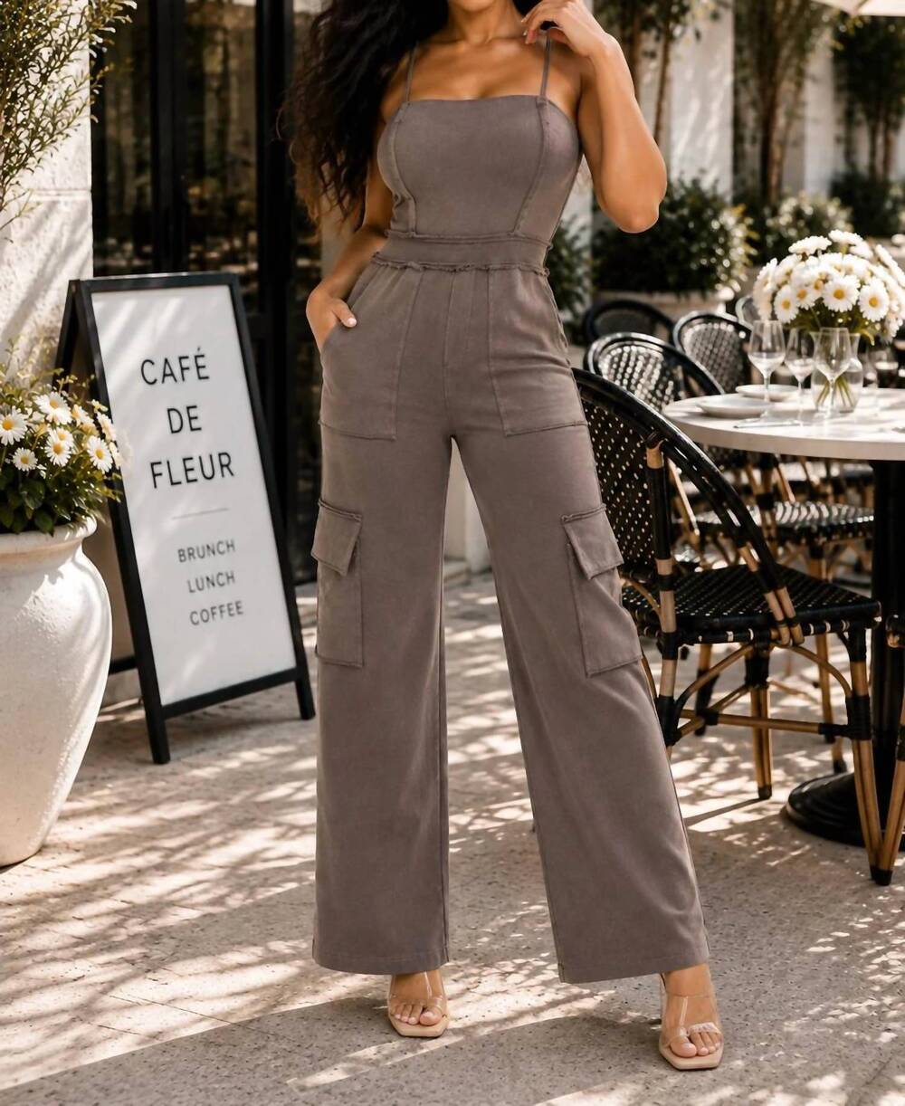 NEW SURELYMINE after midnight cargo jumpsuit in brown